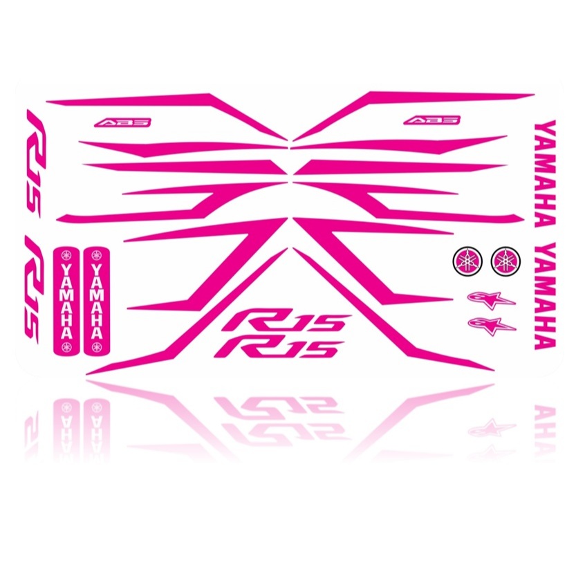 Adesivo R15 Faixas Laterais Vinil Carenagem Moto Yamaha R15 Completo Dois Lados Personalização Rosa