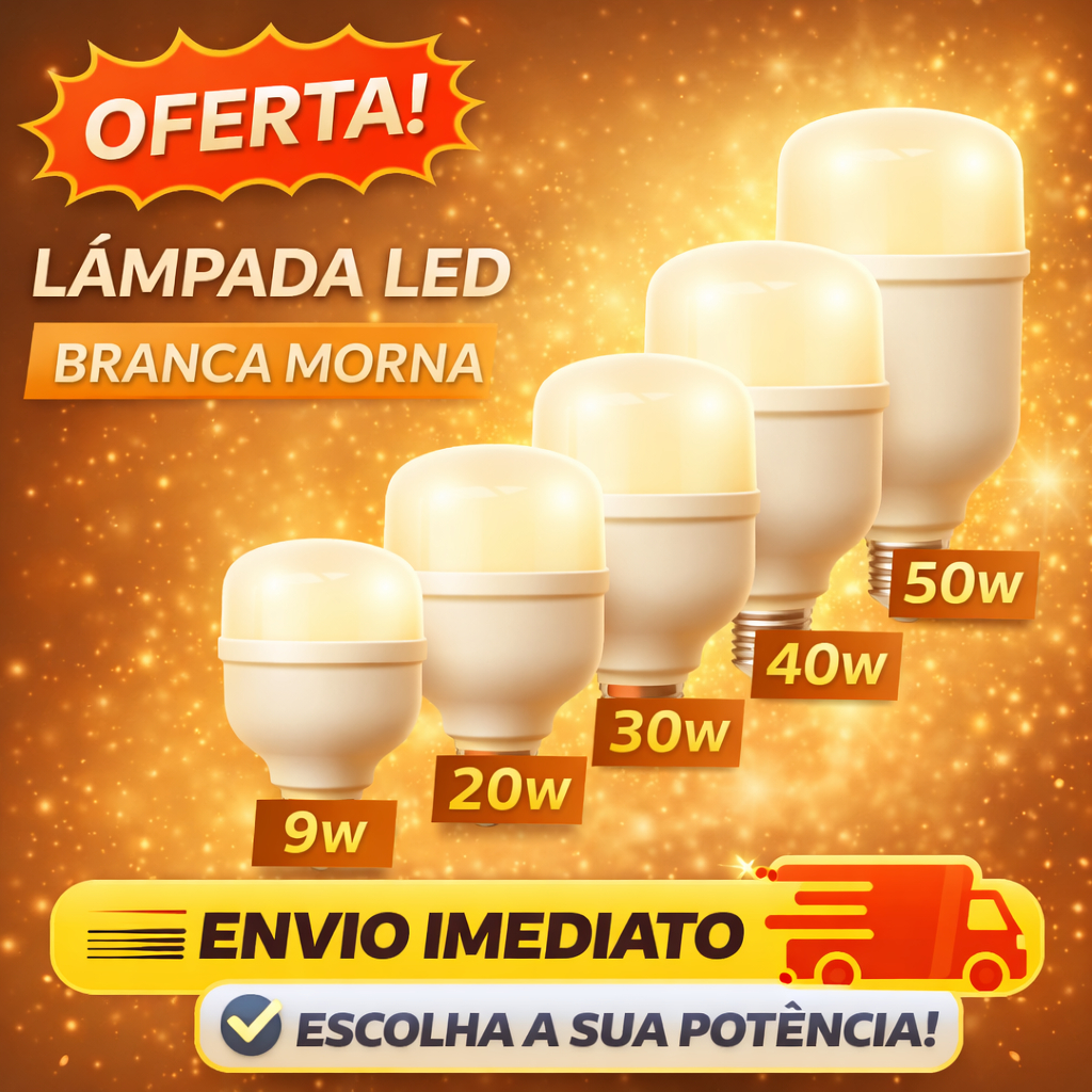 Lâmpada Led 50w, 40w, 30w, 20w Branca Morna 3000k Amarelada Economica em Oferta na Shopee