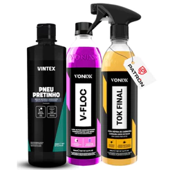 Kit Vonixx V-Floc + Tok Final + Pneu Pretinho Vintex Shampoo Cera Brilho Pneus