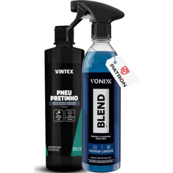 Kit Vonixx Blend Spray + Pneu Pretinho Vintex Brilho Proteção Carro Pneus