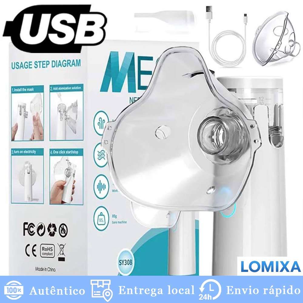 Inalador Nebulizador Ultrassônico Portátil Silencioso com 2 Máscaras Adulto Criança em Oferta na Shopee