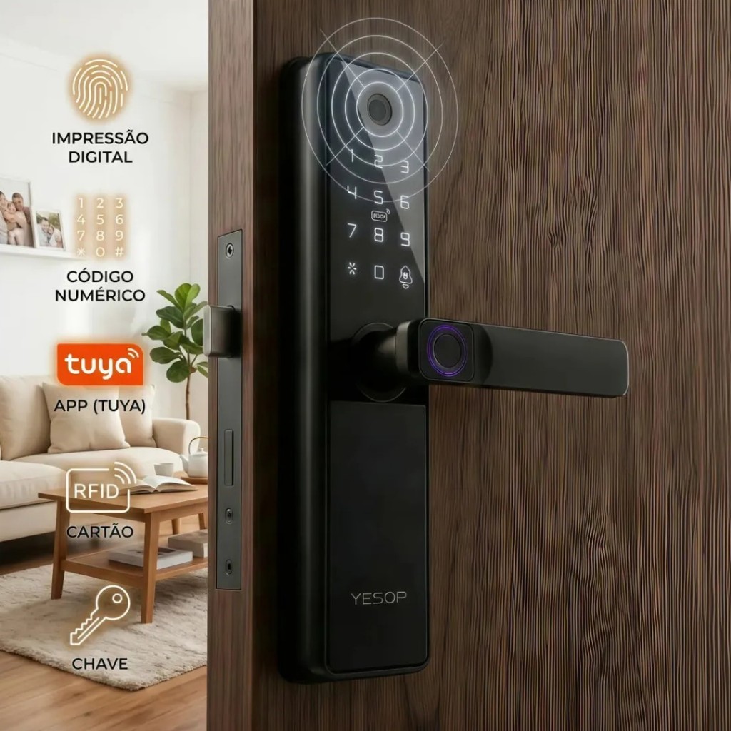 YESOP Fechadura Digital Com Câmera Vídeo Porteiro WiFi Tuya Biometria Senha Cartão IC Para Porta