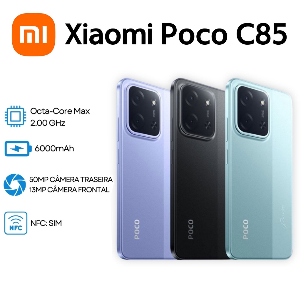 Imagem Smartphone Xiaomi POCO C85 256GB Versão Global NFC Dual Sim Câmera 50MP Bateria 6000mAh NOVO Celular