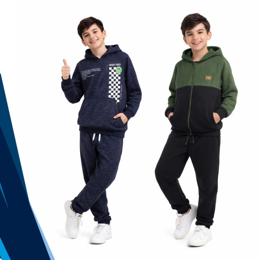 Kit 2 Conjuntos Juvenil de Moletom Peluciado Masculino - jaqueta e casaco com capuz para menino com estampa inverno