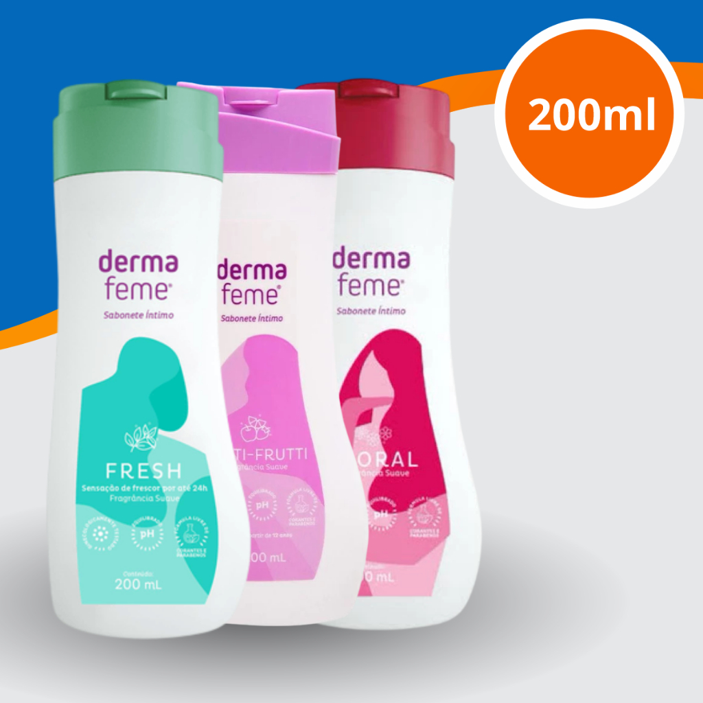 Sabonete Íntimo DermaFeme 2 Frascos 200ml Cada 1, 2 ou 3 Kits