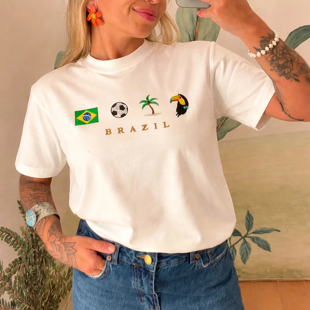 Camiseta T-shirt Brasil 100% Algodão Unissex Blusa Estampada Bandeira Futebol Copa Brasil Tendência