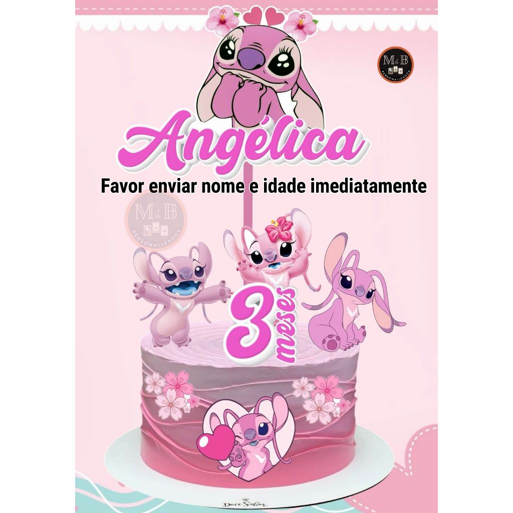 Topo de bolo Topper de anivesário Angel stitch