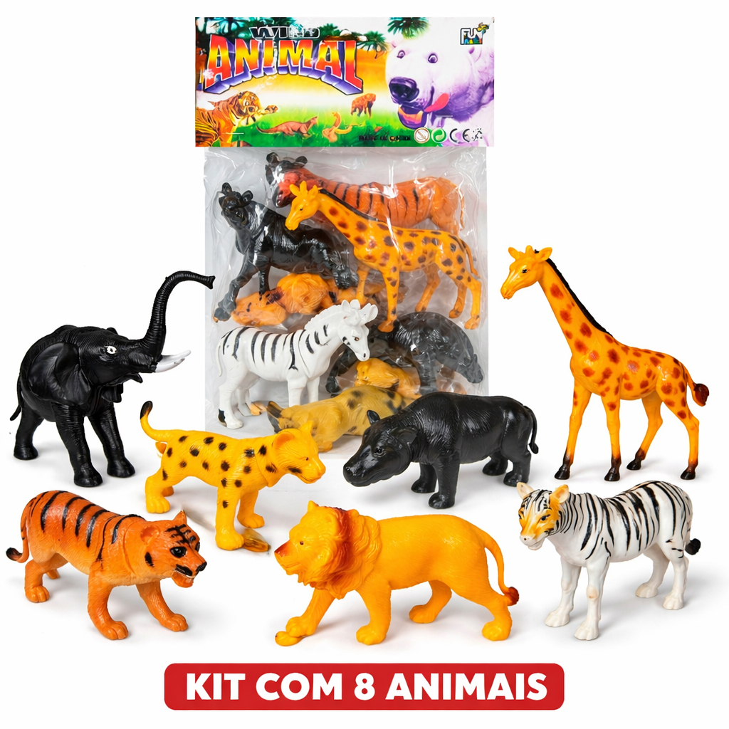KIT ANIMAIS SELVAGENS SAFARI GRANDE 15CM – 6 PEÇAS BRINQUEDO EDUCATIVO