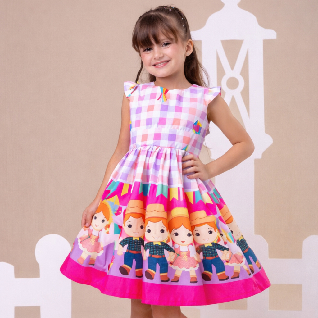 Vestido Infantil Menina Festa Junina Xadrez Caipira São João Vestido Junino Temático