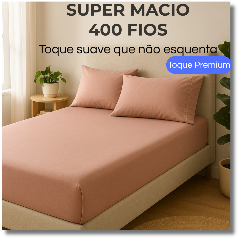 Jogo de Lençol com Elástico 400 fios do Solteiro ao King Confortável Extra Macio