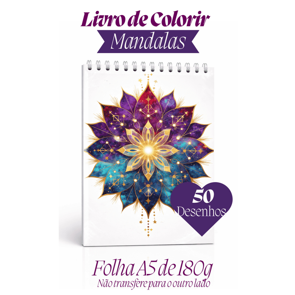 Livro de Colorir Mandala 50 Páginas 180g Adulto Antiestresse