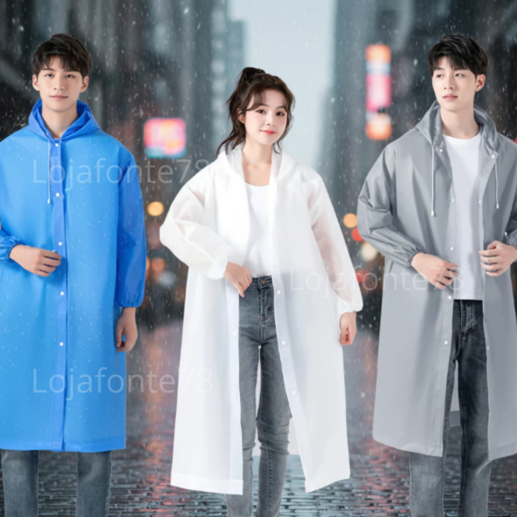 Capa Chuva Transparente EVA Adulto Reutilizável Capuz Unissex Moto Shows Viagem Trabalho Ref: TY818
