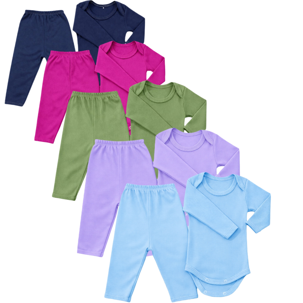 Kit 4 Peças Body Manga Longa + Mijão – Bebê Menina e Menino | Infantil Tecido Canelado em Oferta na Shopee