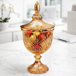 Potiche de Vidro Bomboniere Âmbar Bomboniere Potiche Âmbar com Pé Pice Sweet Ottawa em Oferta na Shopee