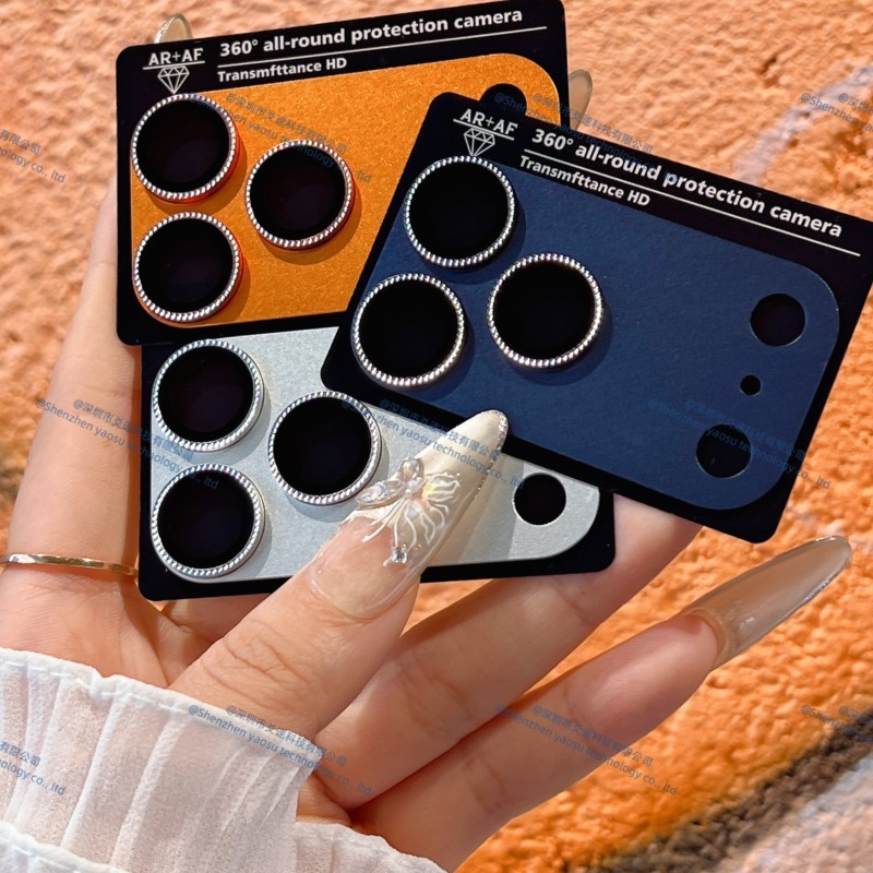 Película de Câmera Para IPhone 17 Pro Max Laranja Azul Brilho Protetora Case