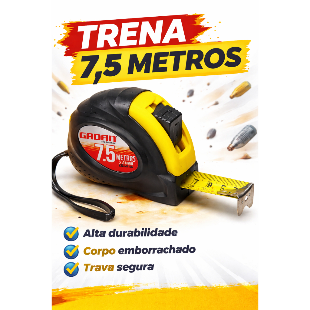 Trena Profissional 7 metros 22mm Trava Alça cintura emborrachada - material de construção