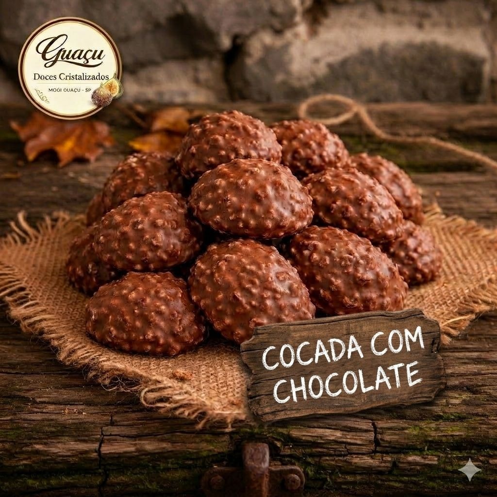 Cocada banhada Chocolate meio amargo.