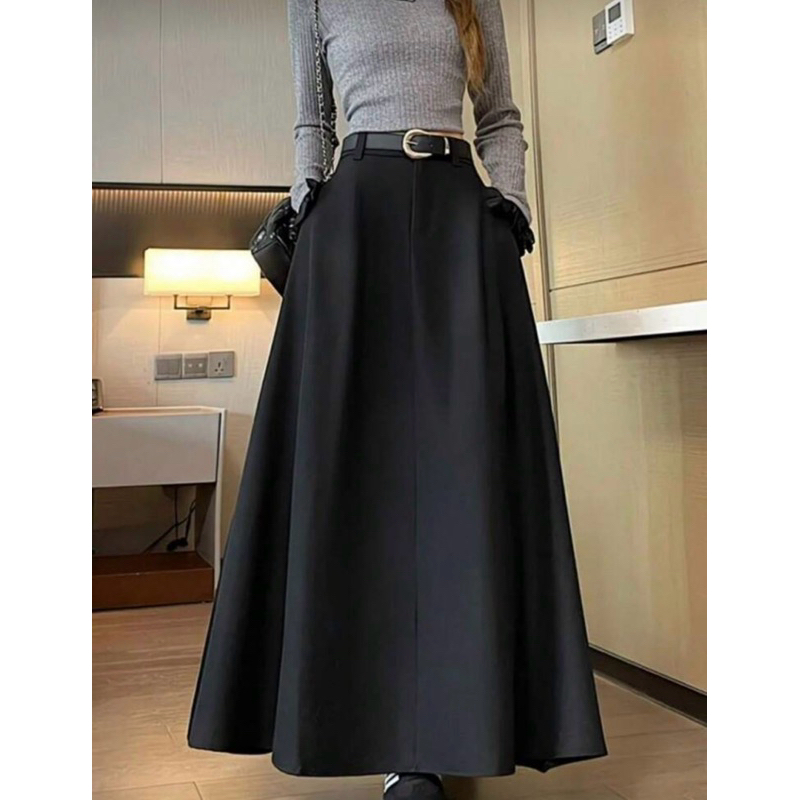 SAIA RODADA LONGA FEMININA ALFAIATARIA MODA EVANGÉLICA CASUAL BÁSICA INVERNO CINTURA ALTA ELEGANTE TENDÊNCIA