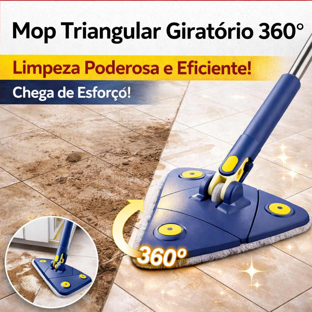 Mop Triangular Giratório 360° Com Refil Microfibra Limpeza Cantos Rodapé Piso