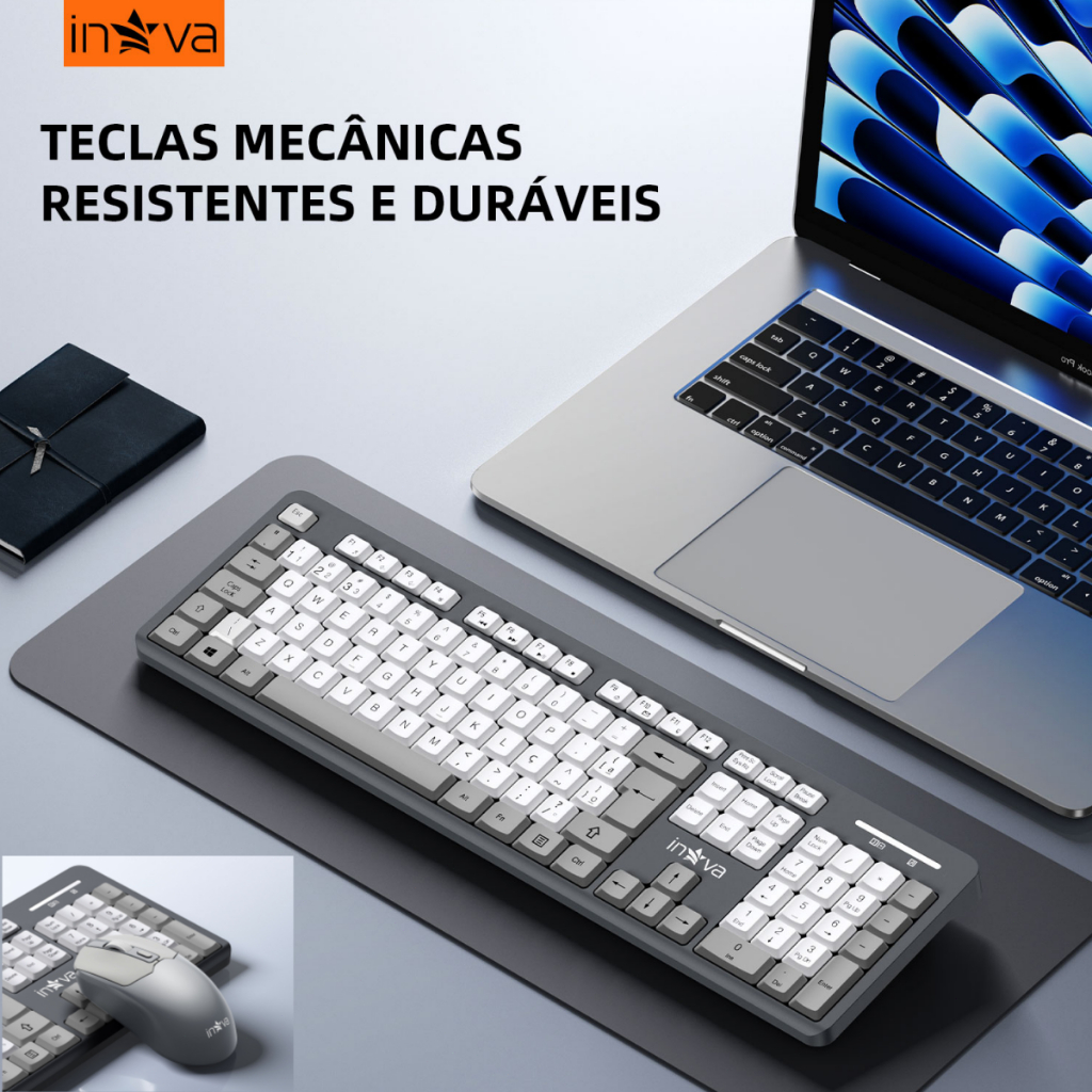 INOVA Kit Teclado E Mouse Sem Fio 2.4ghz ABNT2 Receptor Nano Usb