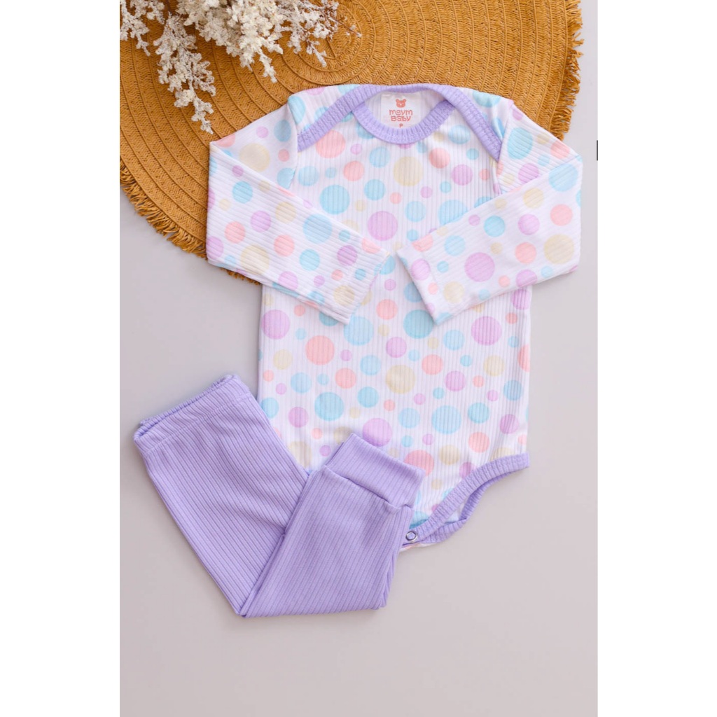 Conjunto Canelado Menina Bolinhas Coloridas em Oferta na Shopee