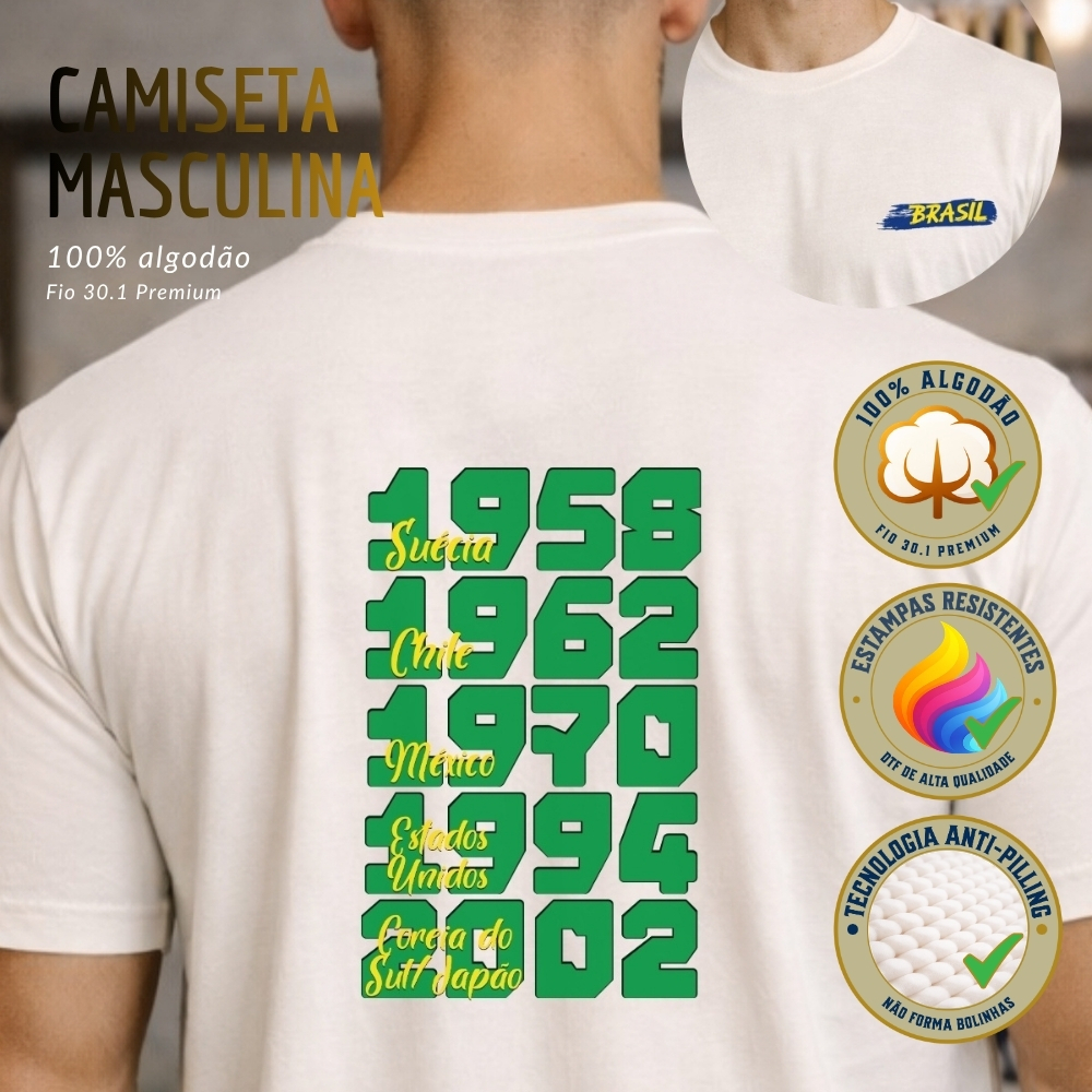Camiseta Masculina Copa Brasil Títulos Bola 100% algodão 30.1 Off white  Gola redonda P M G GG XG