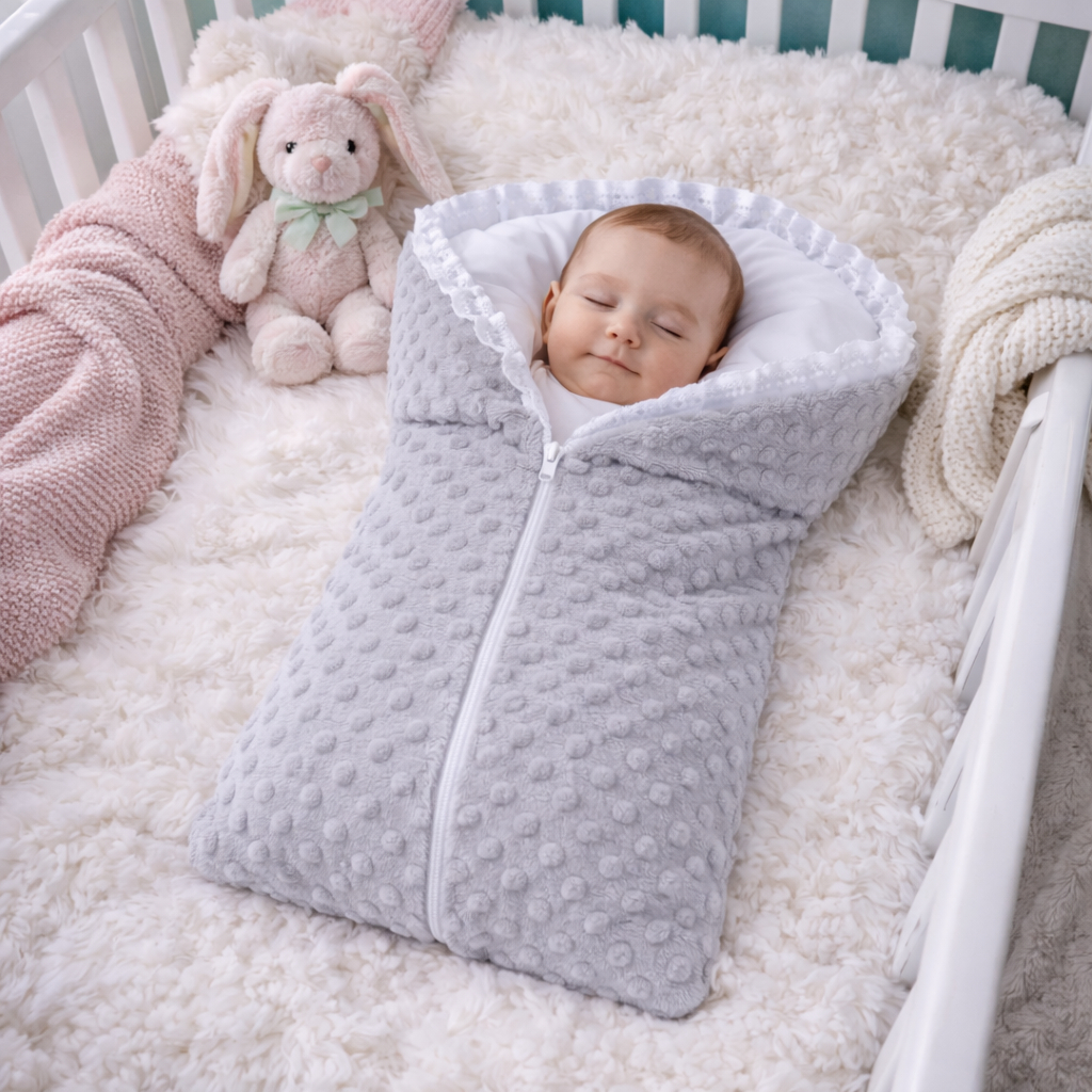 Saco de Dormir Bebê Pipoquinha 100% Algodão com Zíper e Babado Delicado