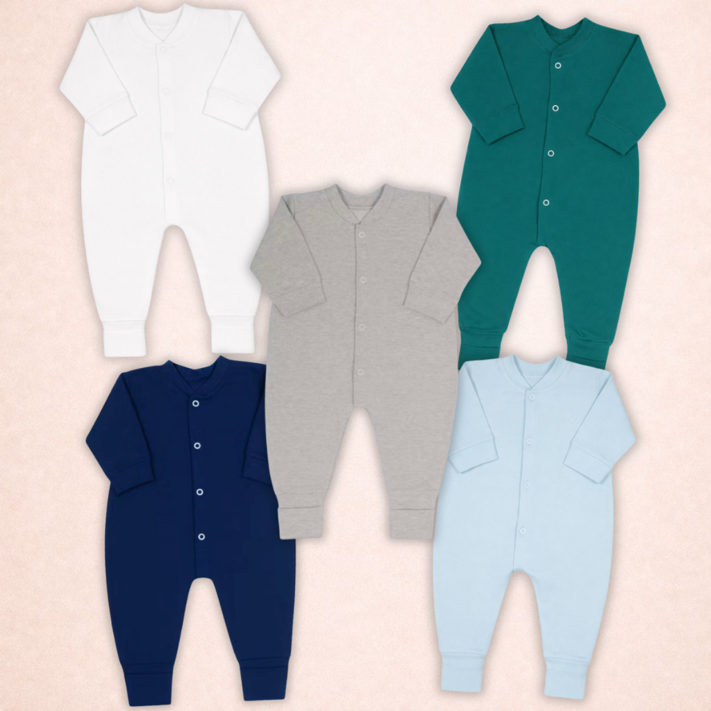 Kit 4 Peças Macacão Malha Liso Macio Bebe 100% Algodão Menino