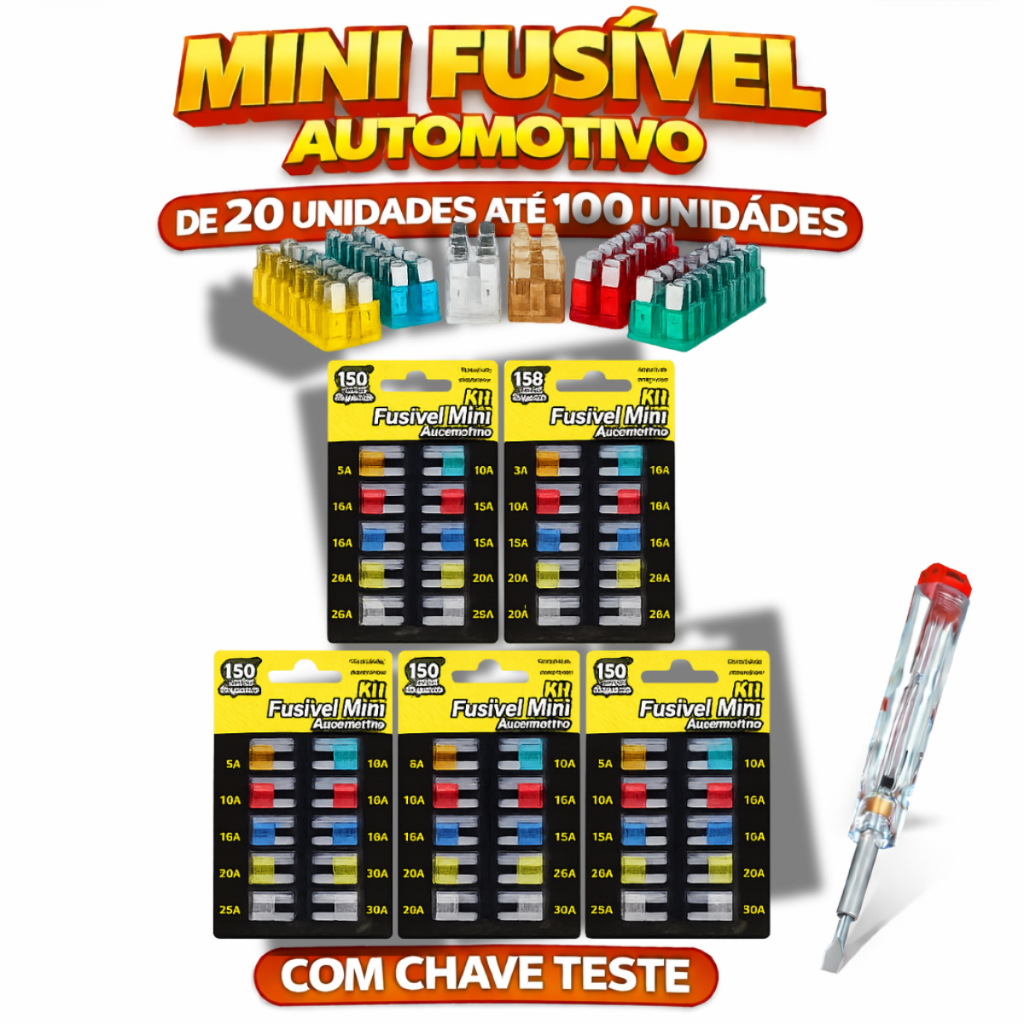 Fusível Automotivo Carro Lâmina Mini 20 a 100 Unidades 5/10/15/20/25/30a Fusiveis Automotivo Lamina Mini Universal
