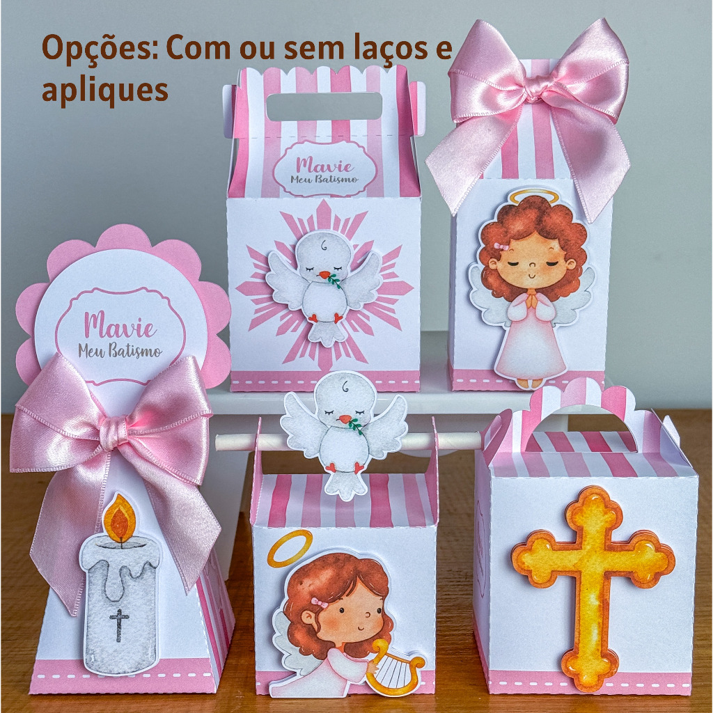 Kit Festa BATIZADO ROSA | Caixinhas Personalizadas | Para Montar | Lembrancinhas para Festa Infantil
