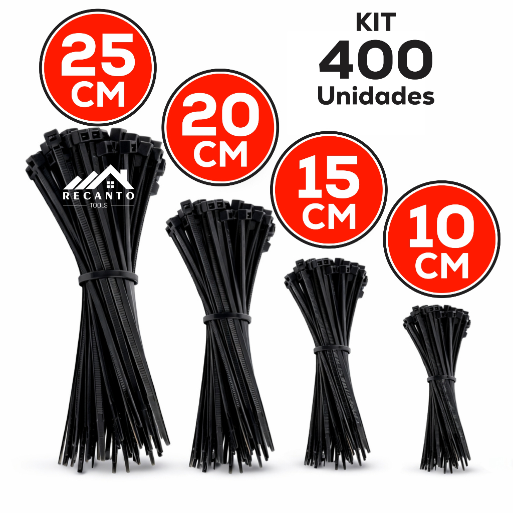 Kit 400 Abraçadeira de Nylon Enforca Gato Braçadeira Cintas Plásticas 10cm - 15cm - 20cm - 25cm - Preta | Branca em Oferta na Shopee