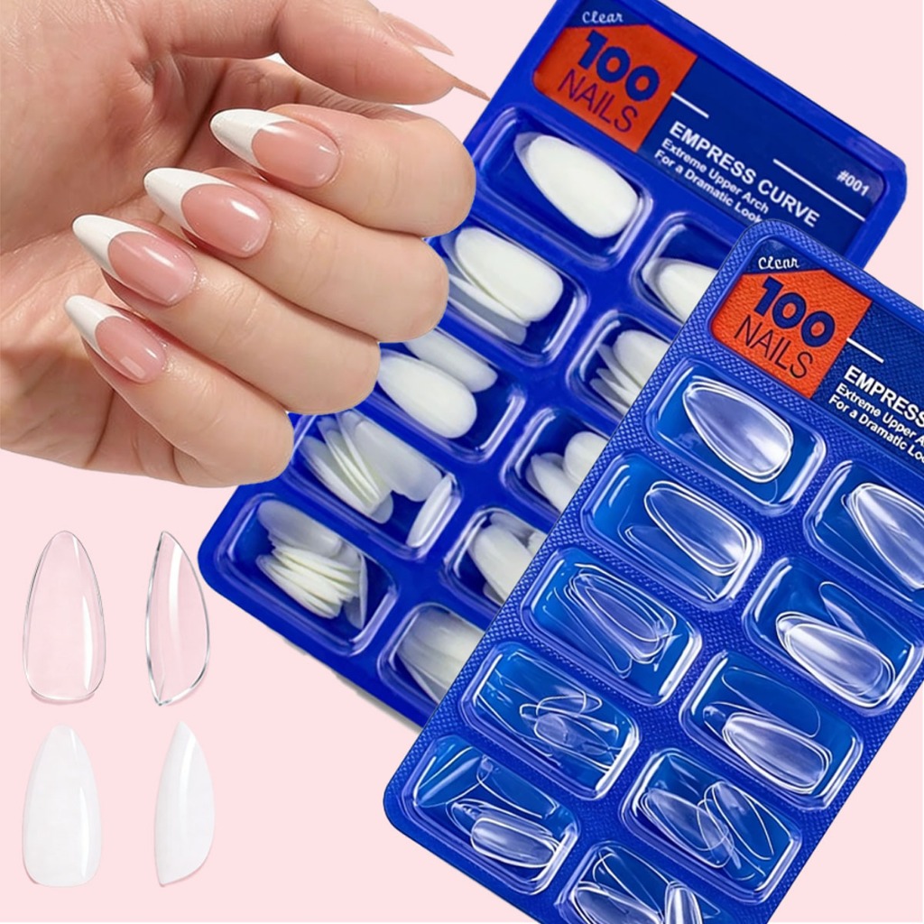 Kit 100 Unhas Postiças Estilo Francesa Almond Bailarina, DIY, 6 Tamanhos, Acessórios Para Manicure, Transparente Leitosa