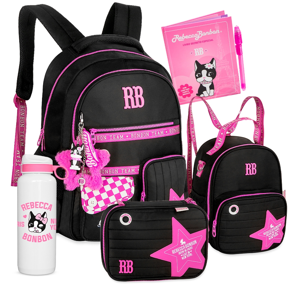 Kit Mochila Rebecca Bonbon Bolsinha Lancheira Estojo Escolar RB 2026 Voltas as Aulas Meninas