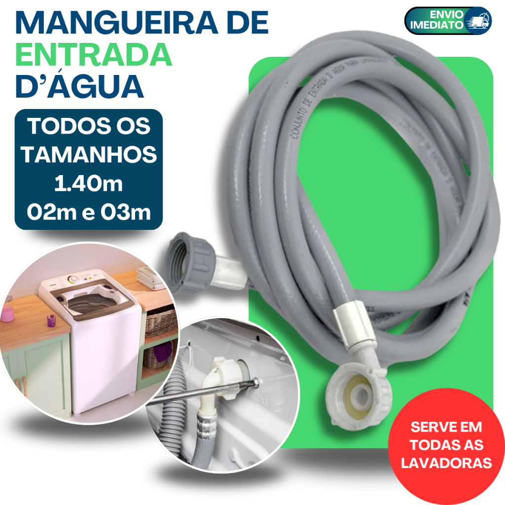 MANGUEIRA DE ENTRADA ÁGUA UNIVERSAL MÁQUINA DE LAVAR 1.20m a 3m KIT ENTRADA AGUA LAVADORAS E MAQUINA