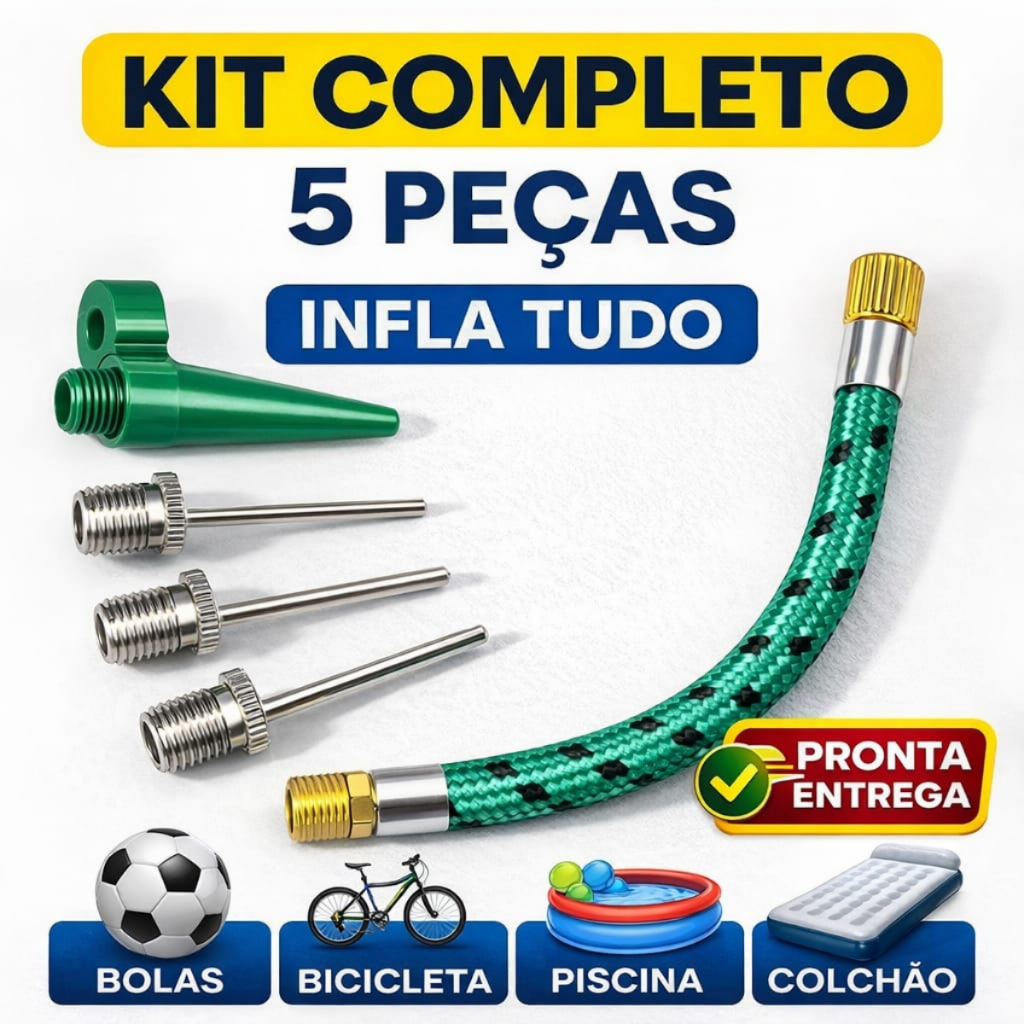 Kit Completo Bicos Inflar Universal Bola, Pneu, Piscina e Colchão Pronta Entrega Qualquer Bomba