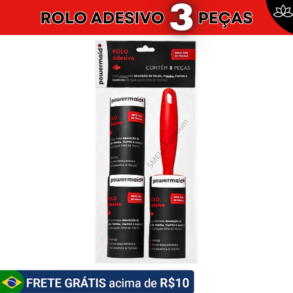 Kit Rolo Rolinho Tira Pelos/Plumas/Cabelos/Fiapos/Poeira de Roupa Sofá Adesivo + 2 Refis 90 folhas descartáveis