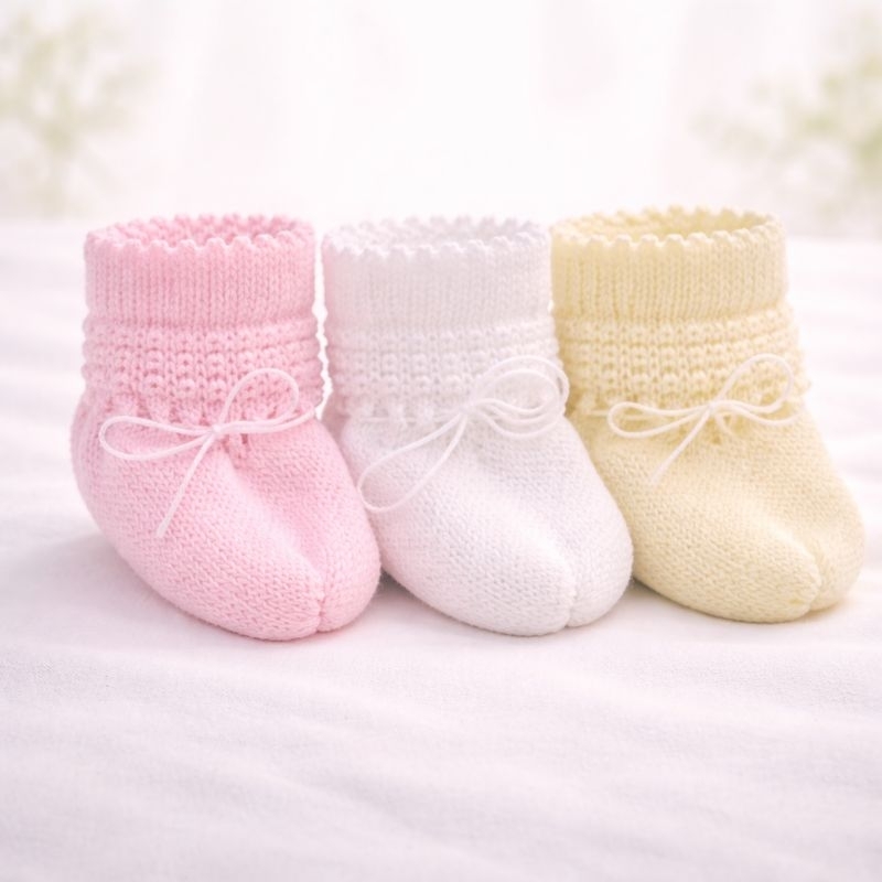 3 PARES DE SAPATINHO DE LÃ - BEBÊ RECÉM NASCIDO - TAMANHO RN