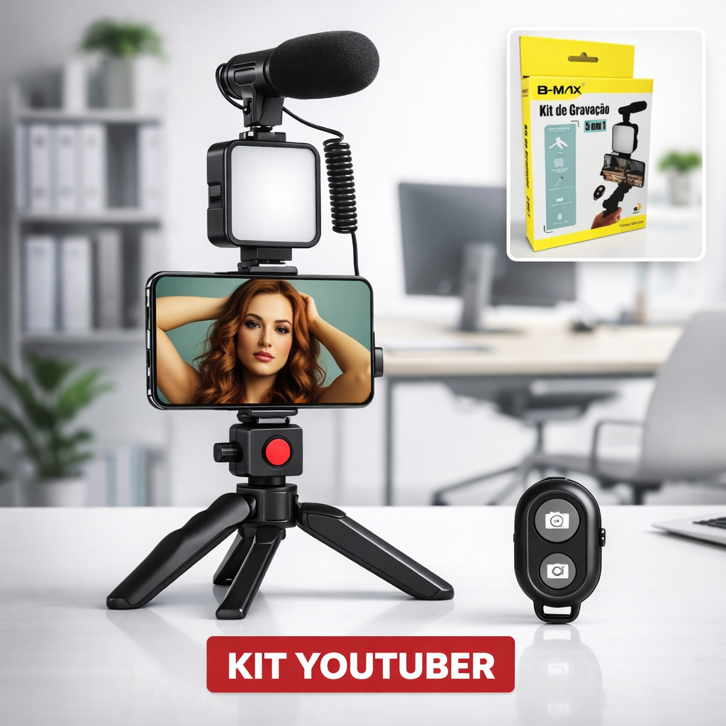 Kit Youtuber Gravação Vídeo Iluminação LED Tripé Mesa Suporte Microfone Vlog YouTube Live Streaming