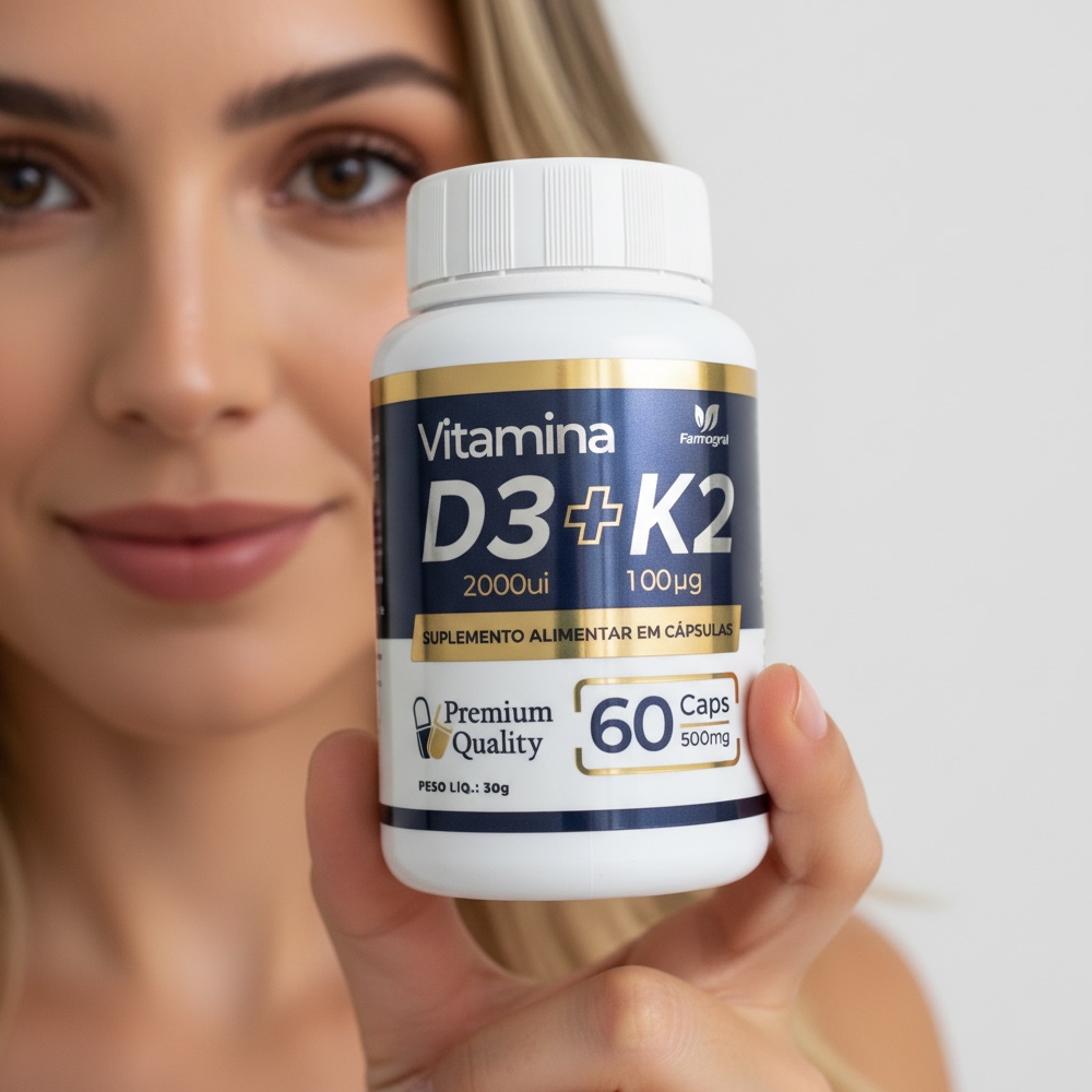 Vitamina D3 2000ui com Vitamina K2 MK7 - 60 Caps - Envio Imediato