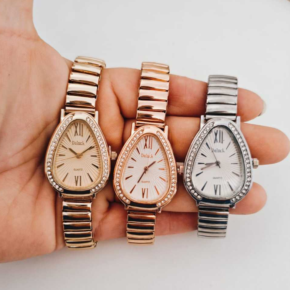 Relógio Feminino Luxo Gota com Strass Pulseira Elástica Quartz Elegante
