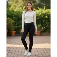 Calça Feminina Sarja Preta Cintura Alta Loopper Original