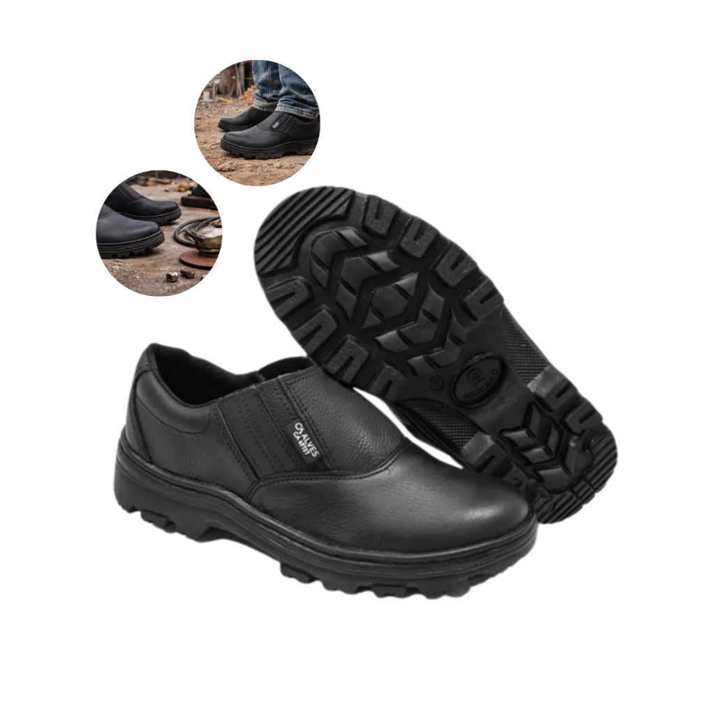 Sapato Segurança Trabalho Bico PVC EPI Antiderrapante Profissional Confortável Resistente Couro Leve