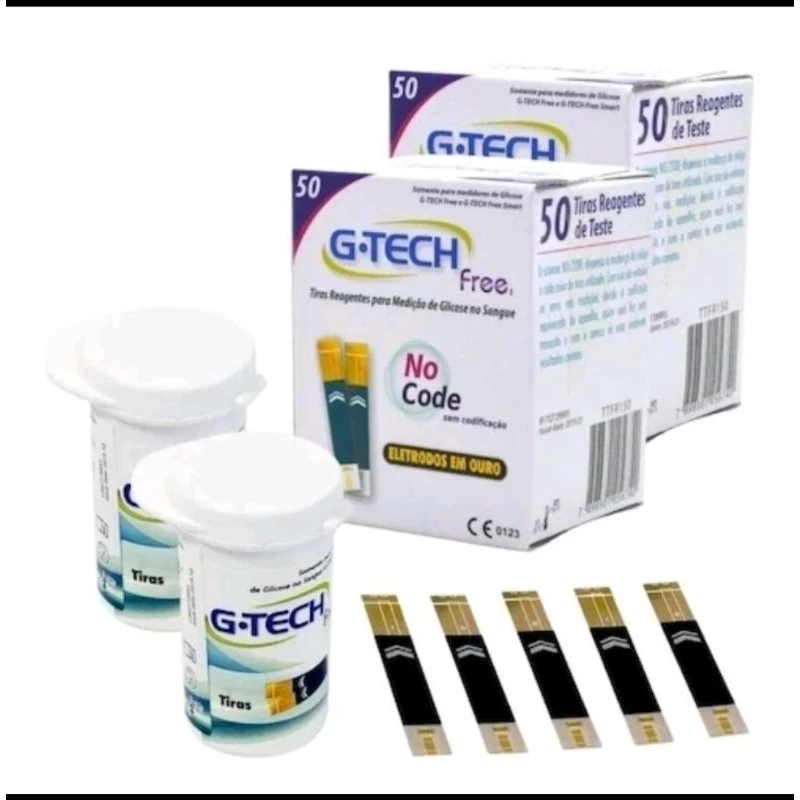 Tiras Reagentes para medição de Glicose G tech Free-1 Kit c/ 2 cxs (100 tiras) em Oferta na Shopee
