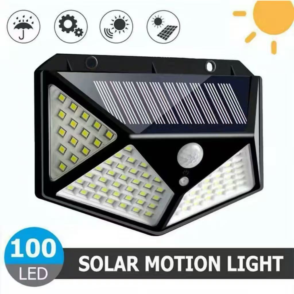 Luminária Parede Solar 100 Leds Com Sensor Jardim Externa Prova D'água 1/2/3/4 PCS