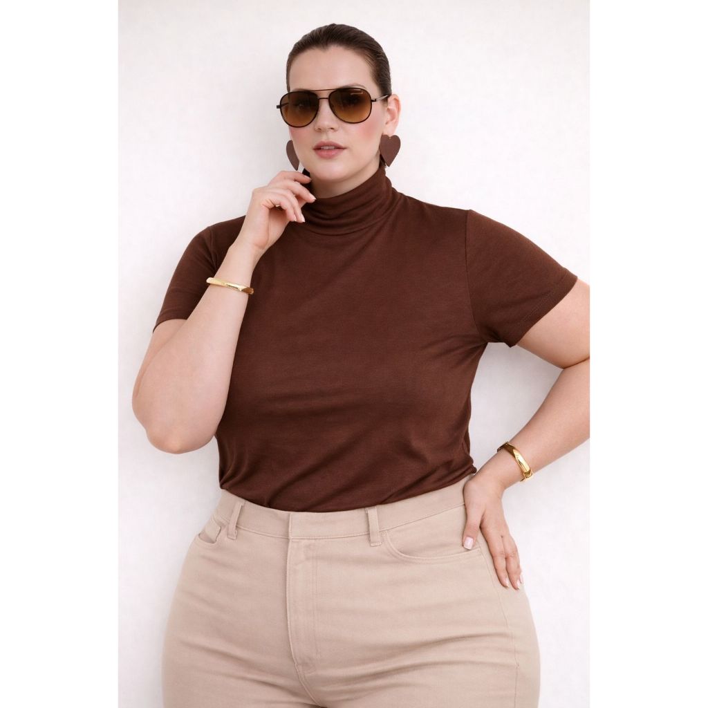 Blusa Social Feminina Gola Alta Manga Curta 3/4 em Oferta na Shopee