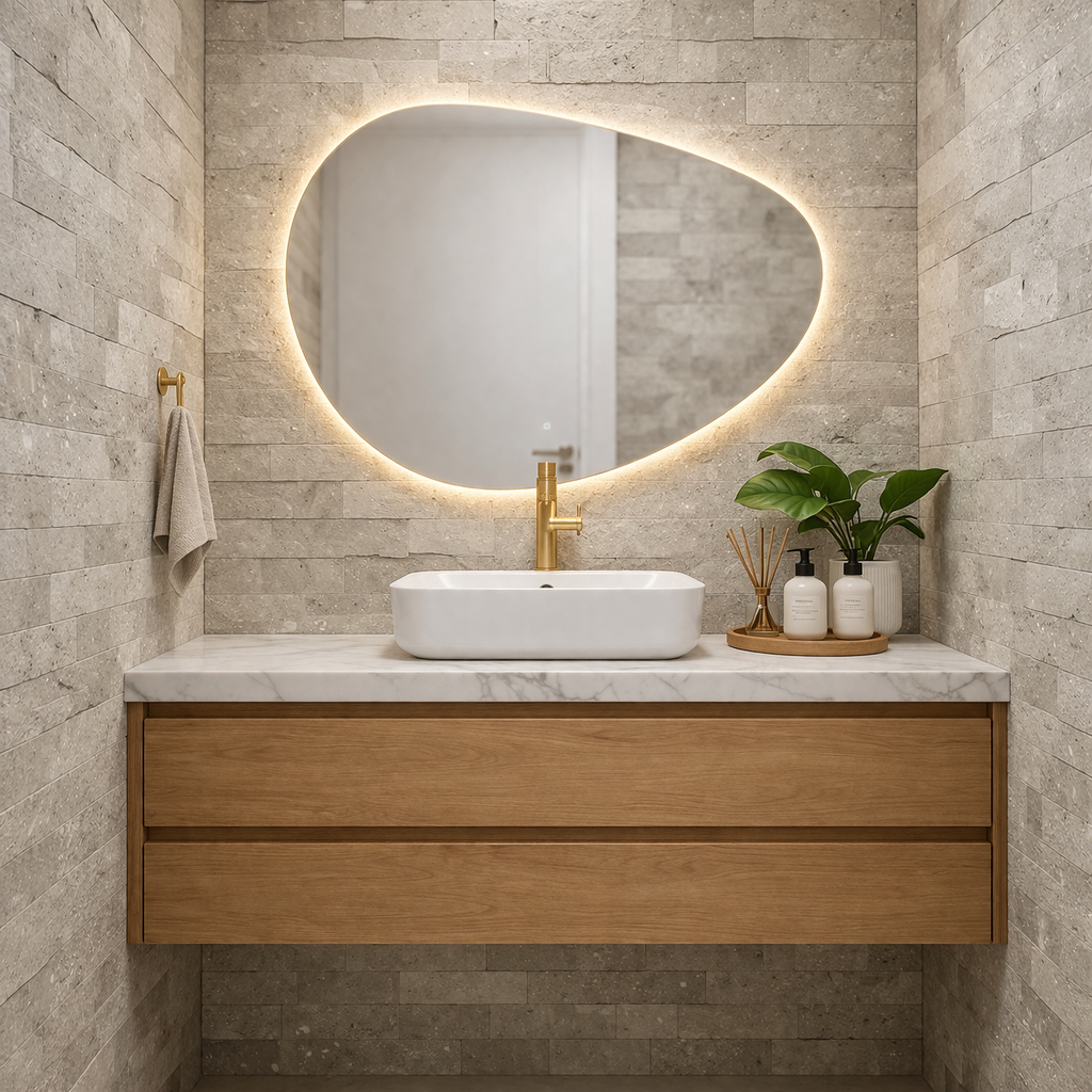 Espelho LED Orgânico 60x80 3 Tons Luz Quente Fria Neutra Bivolt