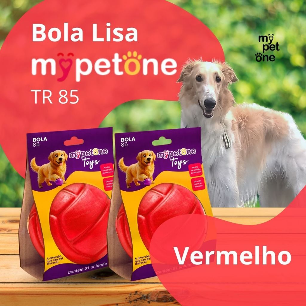 2 Bola Lisa MACIÇA MyPetOne Vermelha 85mm Brinquedo RESISTENTE Para Cães