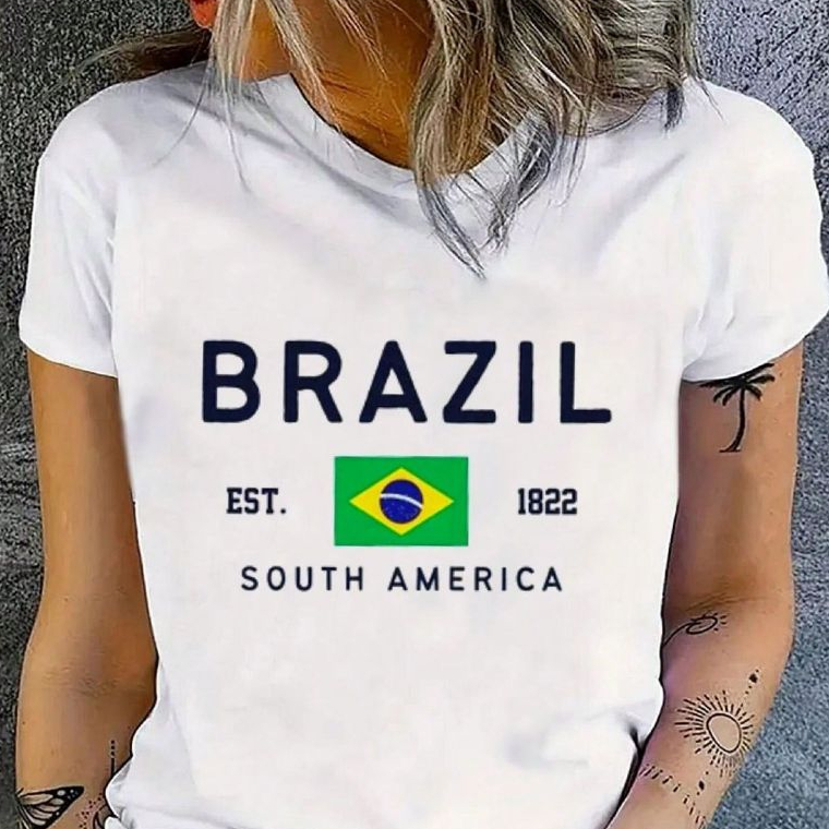 Camiseta do Brasil Feminina de Algodão 100% Slim