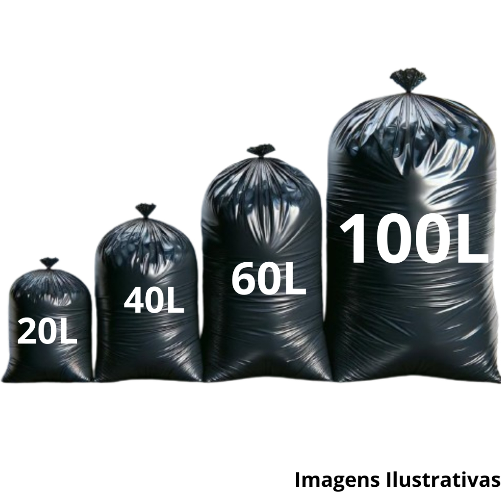 Saco de Lixo resistente com 100 unidades 20/40/60/100 Litros Preto direto da fábrica