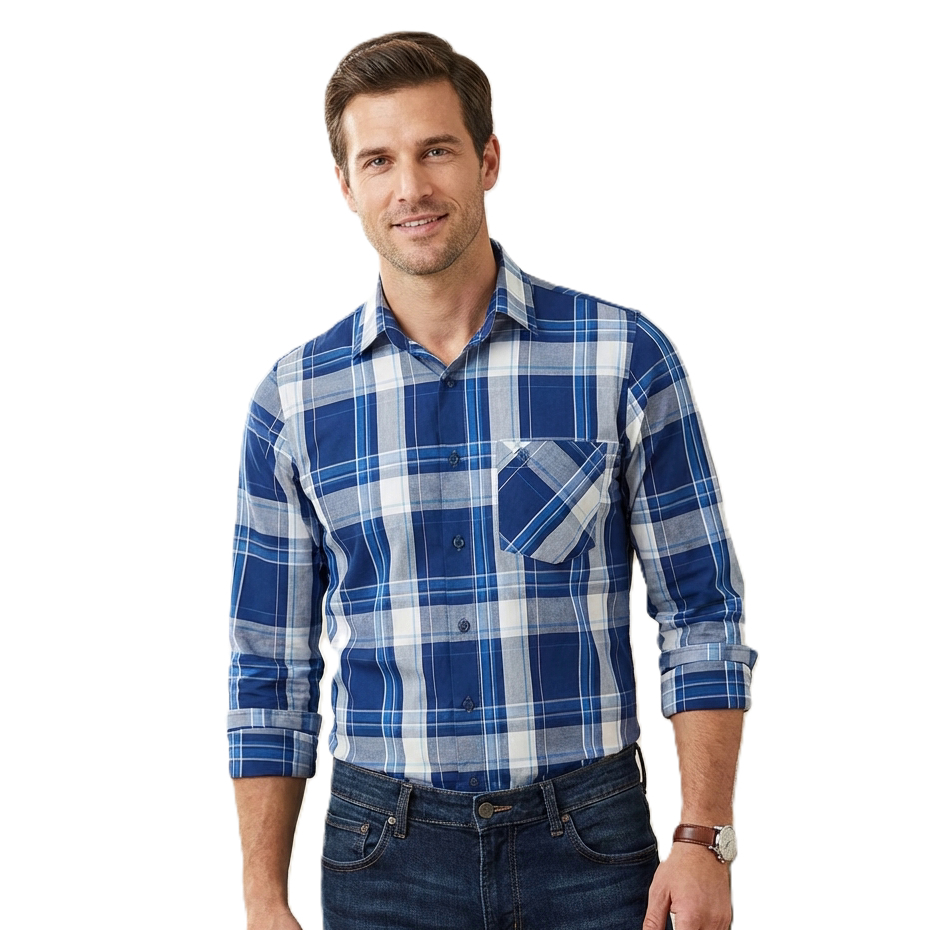 Camisa Social Masculina Amil Manga Longa Comfort Xadrez Fio Tinto 100% Algodão Com Bolso Pala Dupla